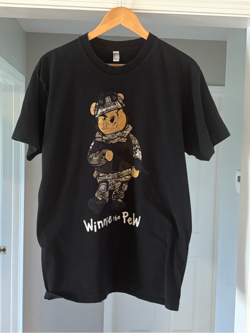 American Apparel Black Tee with Winnie the Pooh Tactical Graphic